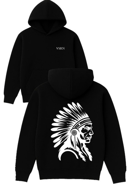 Kızıldereli Kabille Insanı Tasarım Baskılı Oversize Siyah Kapüşonlu Sweatshirt