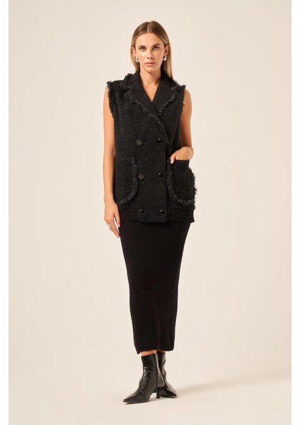 Ftz Kadın Kruvaze Düğme Detaylı Yelek Siyah 20763