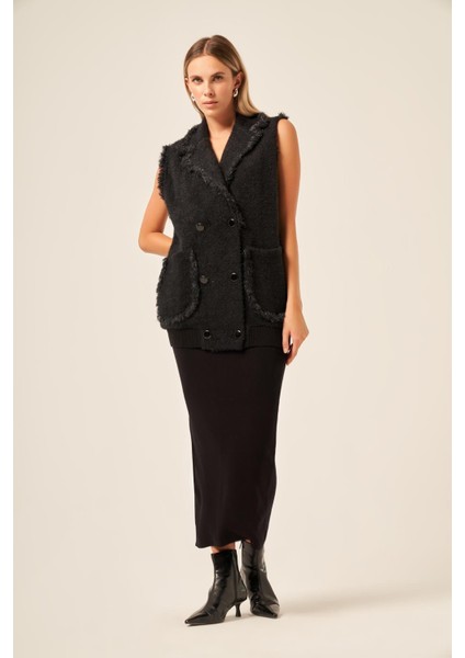 Ftz Kadın Kruvaze Düğme Detaylı Yelek Siyah 20763 fiyatları