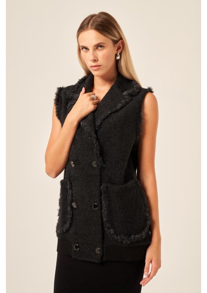 Ftz Kadın Kruvaze Düğme Detaylı Yelek Siyah 20763 modelleri