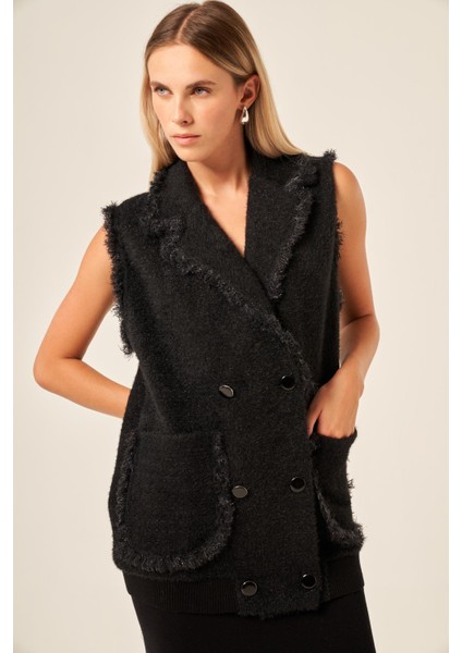 Ftz Kadın Kruvaze Düğme Detaylı Yelek Siyah 20763 fırsatları