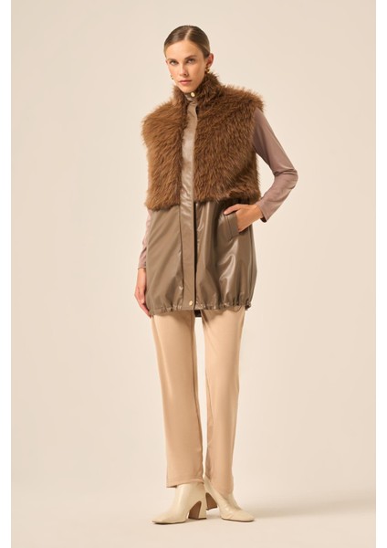 Bayan Pelüs Detay Deri Yelek Kahve 31243 modelleri