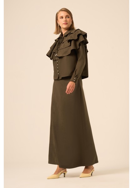 Bayan Süet Fırfırlı Takım Haki 31247 fırsatları