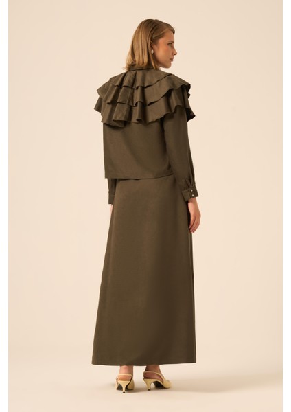 Bayan Süet Fırfırlı Takım Haki 31247 indirimleri