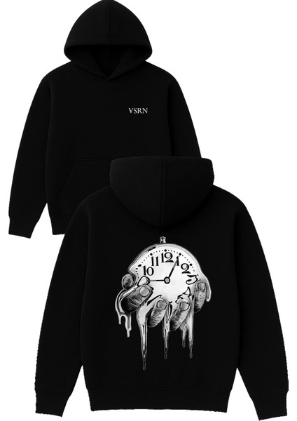 Akan Zaman Tasarım Baskılı Oversize Siyah Kapüşonlu Sweatshirt