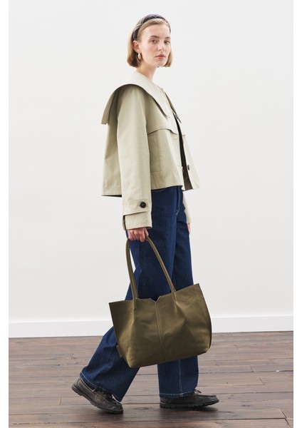 Geniş Yaka Gabardin Ceket Soft Yeşil fiyatları