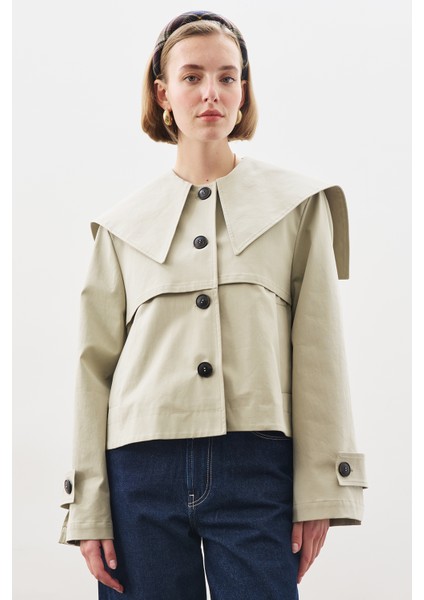 Geniş Yaka Gabardin Ceket Soft Yeşil modelleri