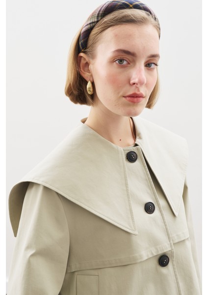 Geniş Yaka Gabardin Ceket Soft Yeşil fırsatları