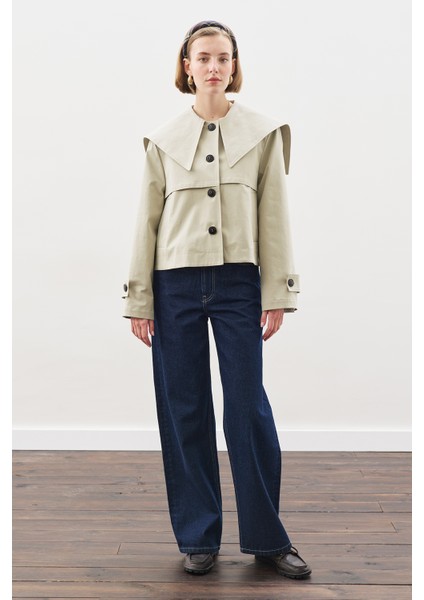 Geniş Yaka Gabardin Ceket Soft Yeşil