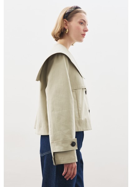 Geniş Yaka Gabardin Ceket Soft Yeşil