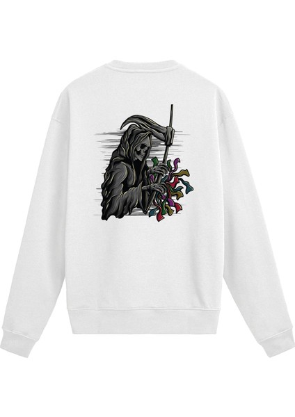 Sırt Baskılı Death Metal Çiçekli Iskelet Sweatshirt