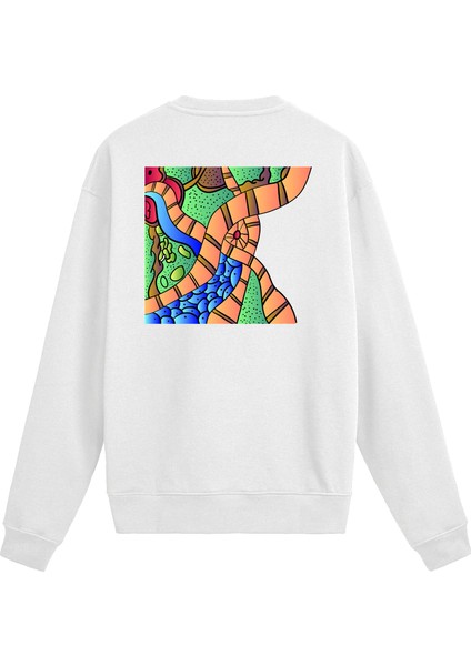 Sırt Baskılı Soyut Yollar Tasarımlı Sweatshirt