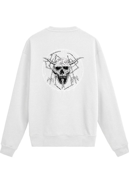 Sırt Baskılı Death Metal Boynuzlu Kurukafa Sweatshirt
