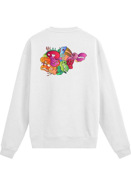 Sırt Baskılı Renkli Soyut Karakter Tasarımlı Sweatshirt