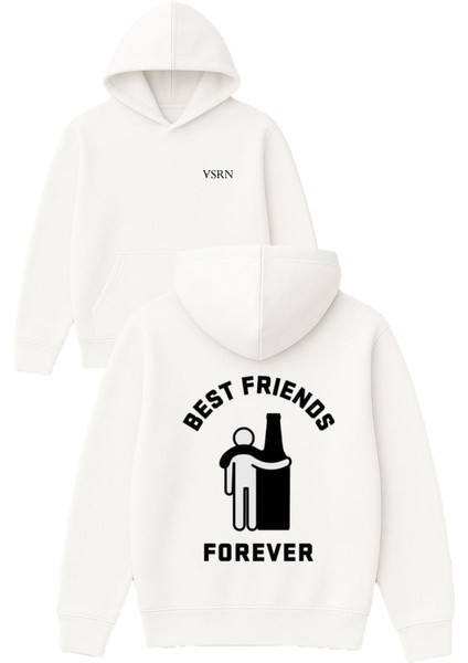 Best Frıends Tasarım Baskılı Oversize Beyaz Kapüşonlu Sweatshirt