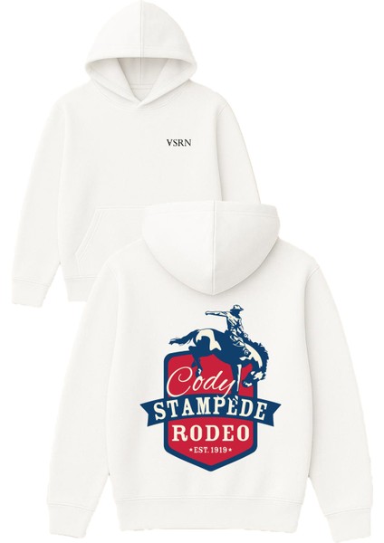 Cody Stampede Tasarım Baskılı Oversize Beyaz Kapüşonlu Sweatshirt