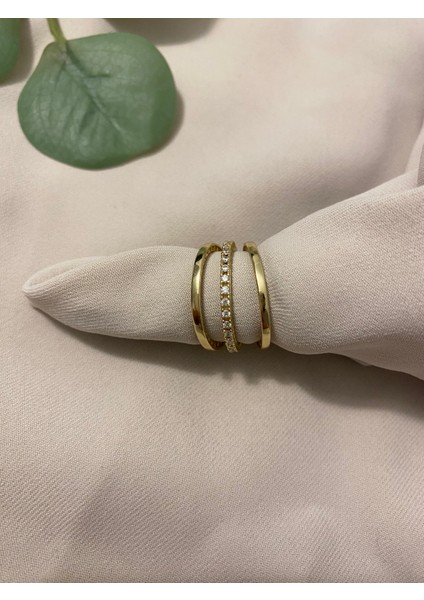 Xuping 3 Adet Ince 14K Altın Kaplama Zirkon Taşlı Kararmaz Suya Dayanıklı Şık Kadın Yüzük Lüks Görünümlü Günlük Kullanıma Uygun Sevgiliye Özel Hediyelik Takı