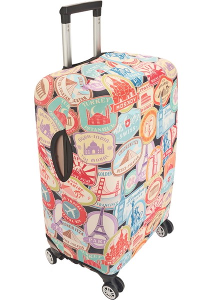 Mektup Pulu Baskılı Orta Boy Valiz Kılıfı - Renkli - 64X45X26 cm modelleri