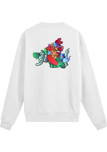 Sırt Baskılı Renkli Soyut Sweatshirt