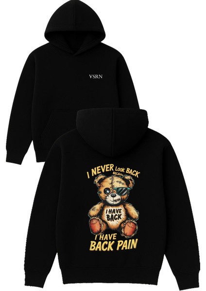 I Never Look Back Tasarım Baskılı Oversize Siyah Kapüşonlu Sweatshirt
