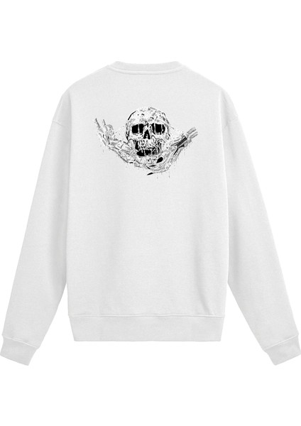 Sırt Baskılı Death Metal Kurukafa Sweatshirt