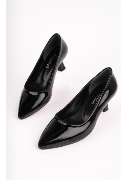 BA04591 Siyah Rugan Kadın Günlük Abiyelik Büyük Numara 5 cm Topuklu Ayakkabı - 38 fırsatları