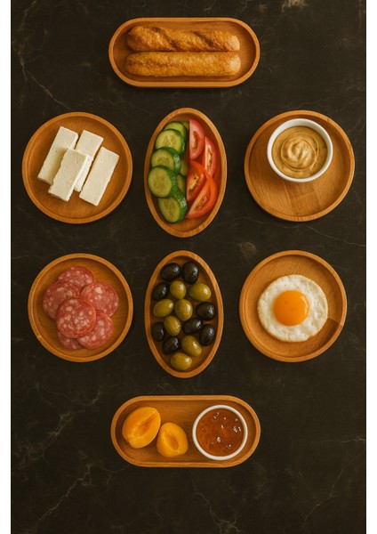 Rova Ahşap 8 Parça Kahvaltı Takımı, Kahvaltılık, Sunumluk ( 1.sınıf Kalite Kayın Ağacı )