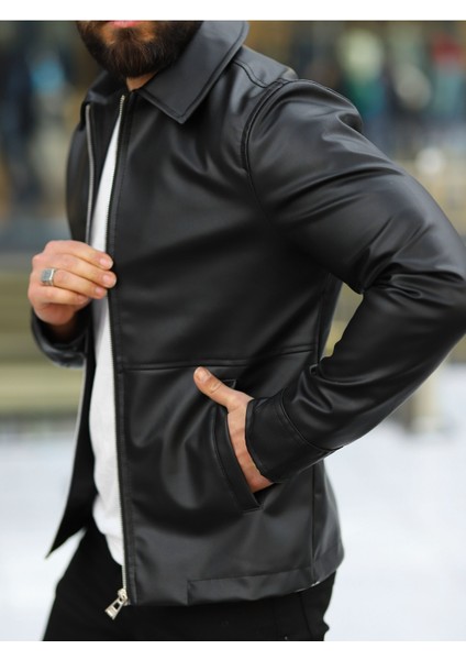 Erkek Fermuarlı Slim Fit Deri Ceket modelleri