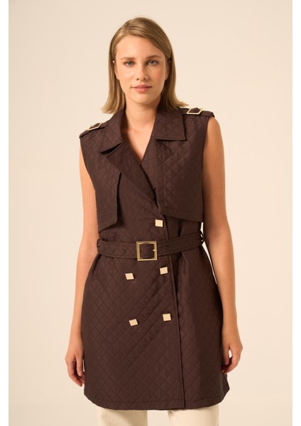 Bayan Kapitone Yelek Kahve 31240