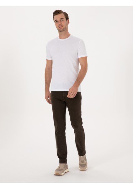 Erkek Beyaz Slim Fit %100 Pamuk Bisiklet Yaka Basic T-Shirt 50324401-VR013 fırsatları