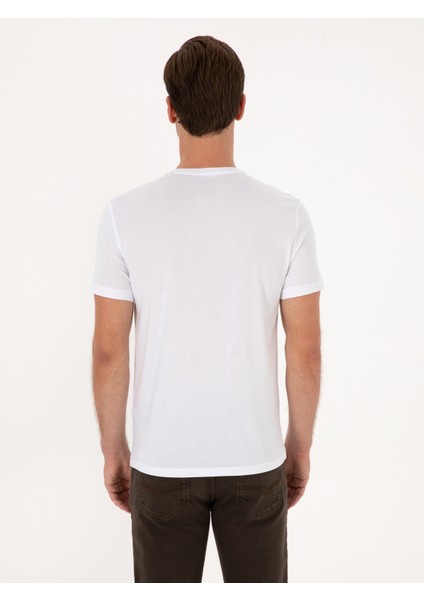 Erkek Beyaz Slim Fit %100 Pamuk Bisiklet Yaka Basic T-Shirt 50324401-VR013 indirimleri