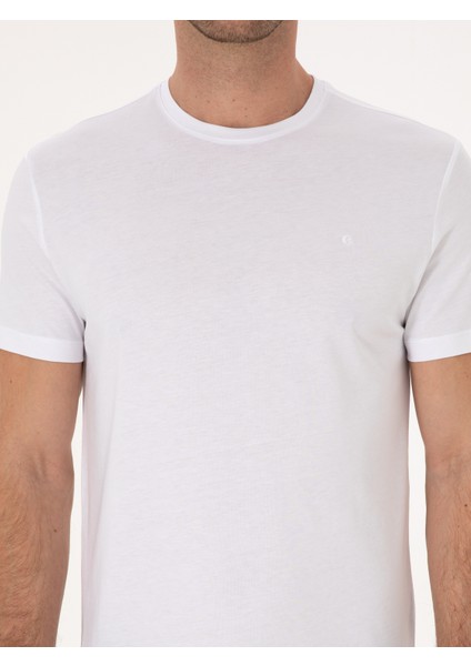 Erkek Beyaz Slim Fit %100 Pamuk Bisiklet Yaka Basic T-Shirt 50324401-VR013