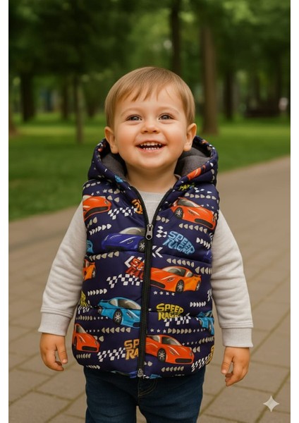 Araba Desenli Erkek Çocuk Kapşonlu Şişme Yelek