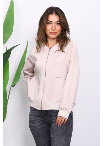 Taş Fermuarlı Scuba Kısa Ceket