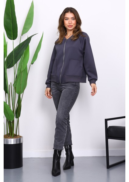 Füme Fermuarlı Scuba Kısa Ceket fiyatları