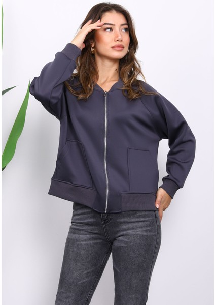 Füme Fermuarlı Scuba Kısa Ceket modelleri