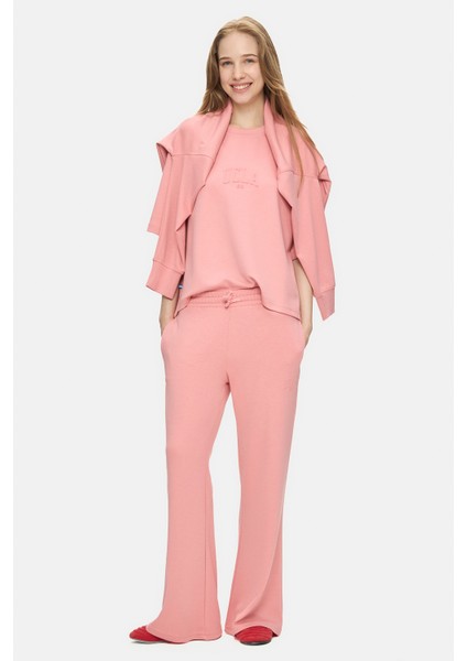 Jayla Pembe Bisiklet Yaka Gofre Baskı Loose Fit Kadın Tshirt indirimleri