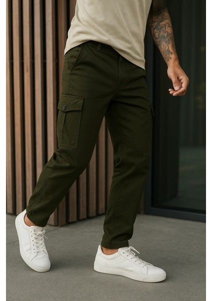 Erkek Bol Paça Trend Haki Gabardin Kargo Pantolon fiyatları