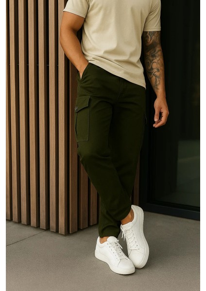 Erkek Bol Paça Trend Haki Gabardin Kargo Pantolon modelleri