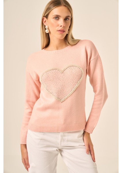 Kadın Kalp Detay Şardon Kazak Pudra 25214 modelleri