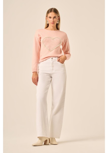 Kadın Kalp Detay Şardon Kazak Pudra 25214 indirimleri