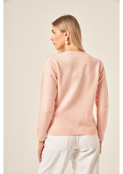 Kadın Kalp Detay Şardon Kazak Pudra 25214