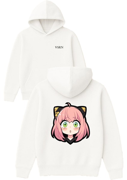 Guzel Kız Tasarım Baskılı Oversize Beyaz Kapüşonlu Sweatshirt