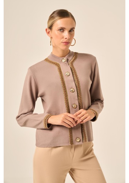 Şerit Detaylı Hırka Sütlü Kahve 25199 modelleri