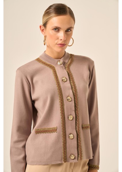 Şerit Detaylı Hırka Sütlü Kahve 25199 fırsatları