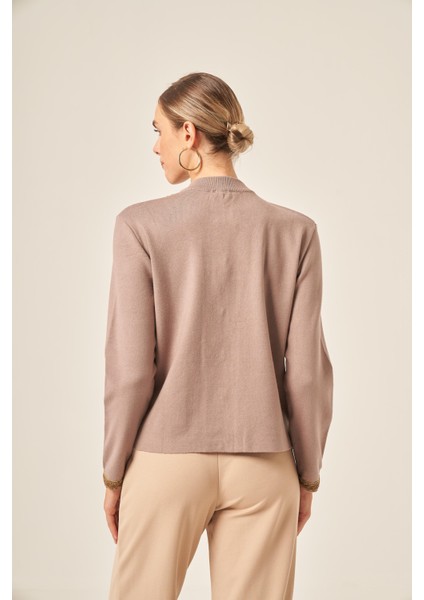 Şerit Detaylı Hırka Sütlü Kahve 25199