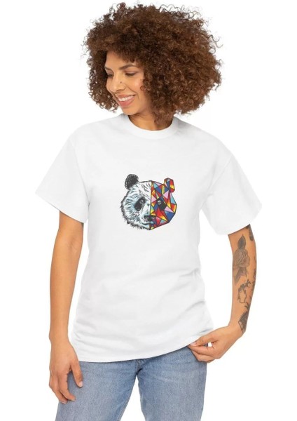 Unisex Kadın Bisiklet Yaka Baskılı T-Shirt - Beyaz