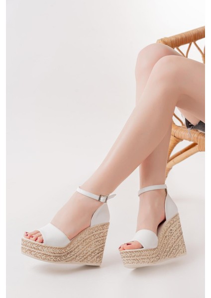 Kadın Dolgu Topuklu Ayakkabı Rahat Yüksek Topuklu (11CM) Beyaz