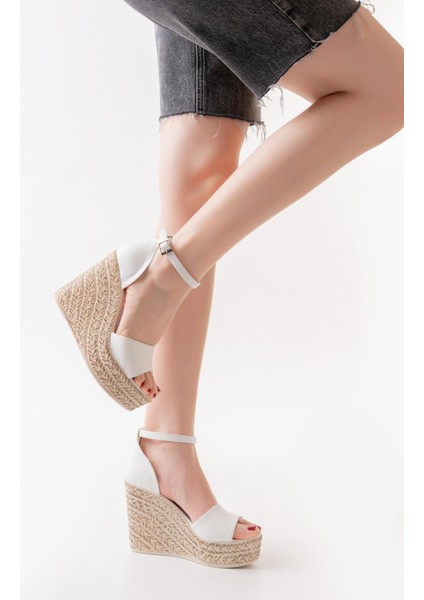 Kadın Dolgu Topuklu Ayakkabı Rahat Yüksek Topuklu (11CM) Beyaz fiyatları