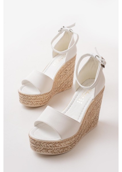 Kadın Dolgu Topuklu Ayakkabı Rahat Yüksek Topuklu (11CM) Beyaz modelleri